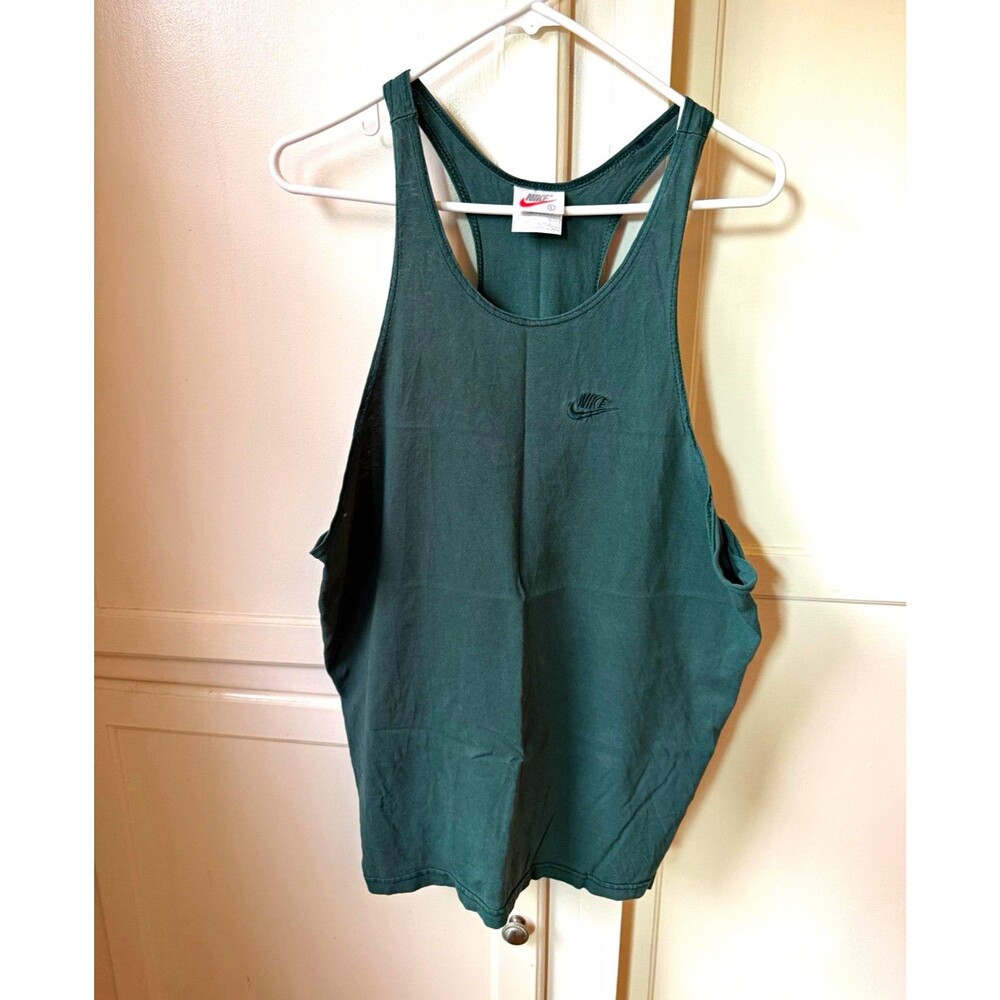 Nike Men's Green Cotton Tank Top L Sleeveless Scoop Neck Logo Lightweight